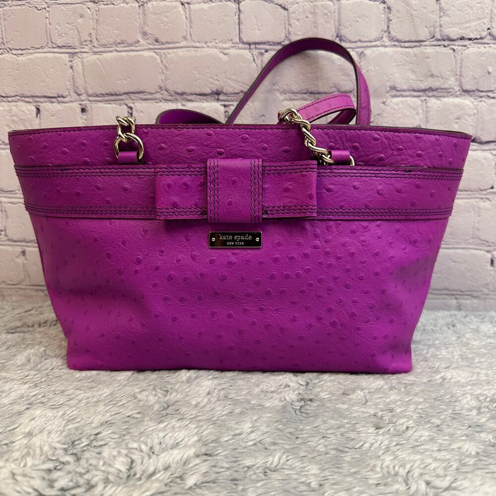 Kate Spade Rose Avenue Tote Fuchsia Ostrich Embossed Leather NEW MSRP $298